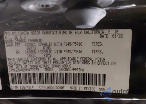 2022 Toyota Tacoma Sr V6 из США, поврежденный, VIN 3TMCZ5AN2NM477639